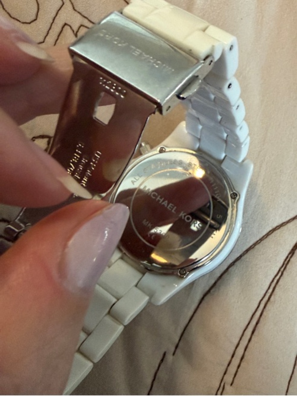 Michael Kors White Crystal-Trim Diamond Chronograph Watch Leather Box Bracelet - Picture 12 of 13